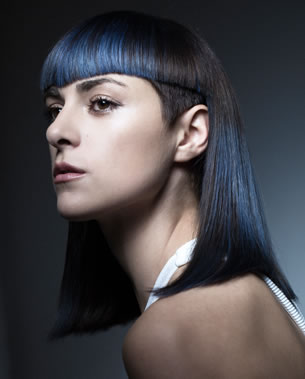 model with blue hair